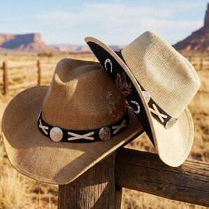 Underbrim Horseshoe Print Crisscross Lace Conch Western Cowboy Hat